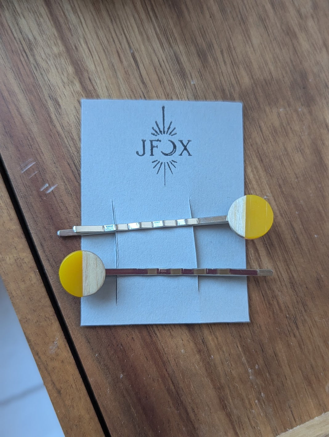 Wood and Yellow Resin Bobby Pins
