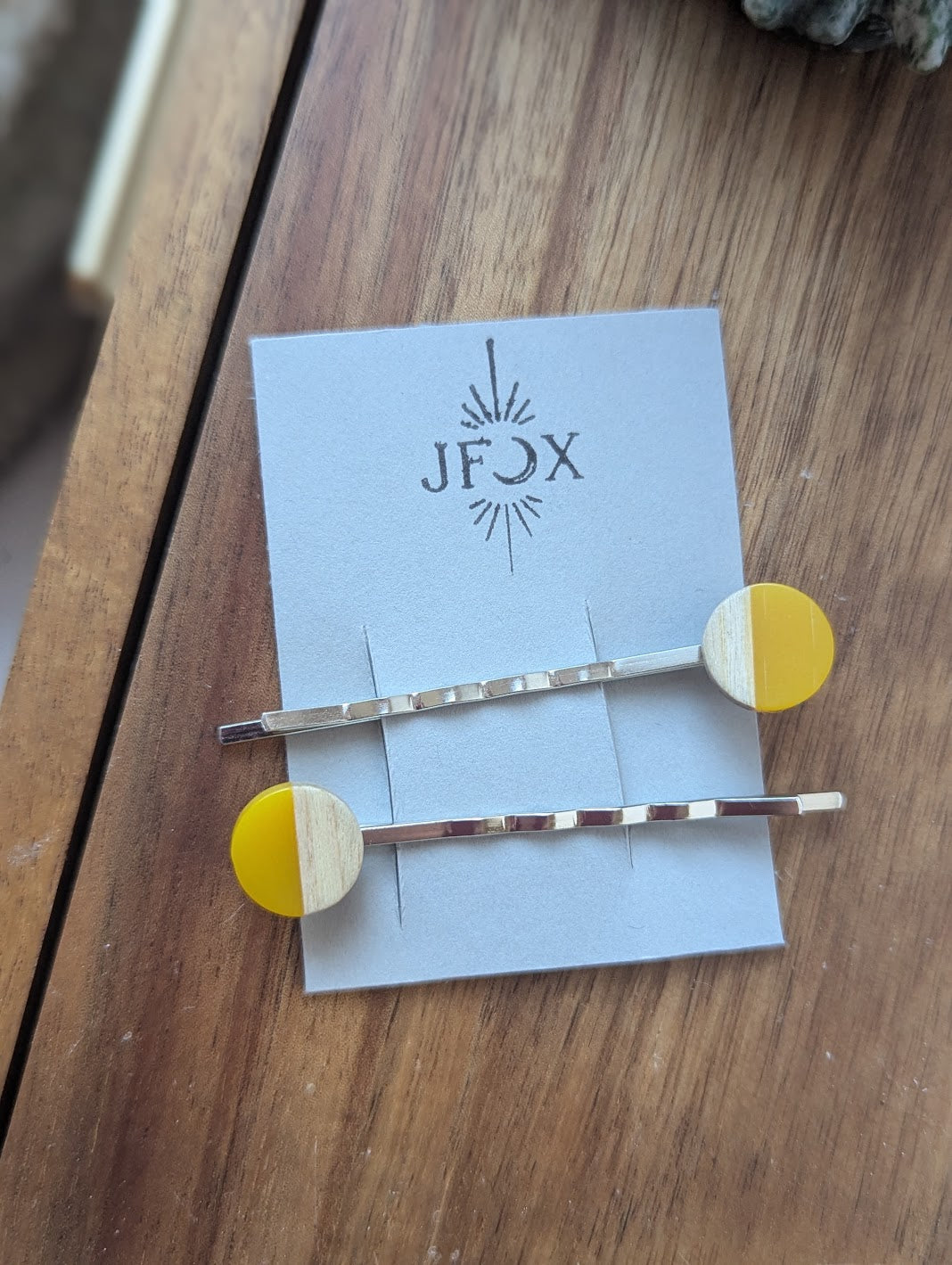 Wood and Yellow Resin Bobby Pins