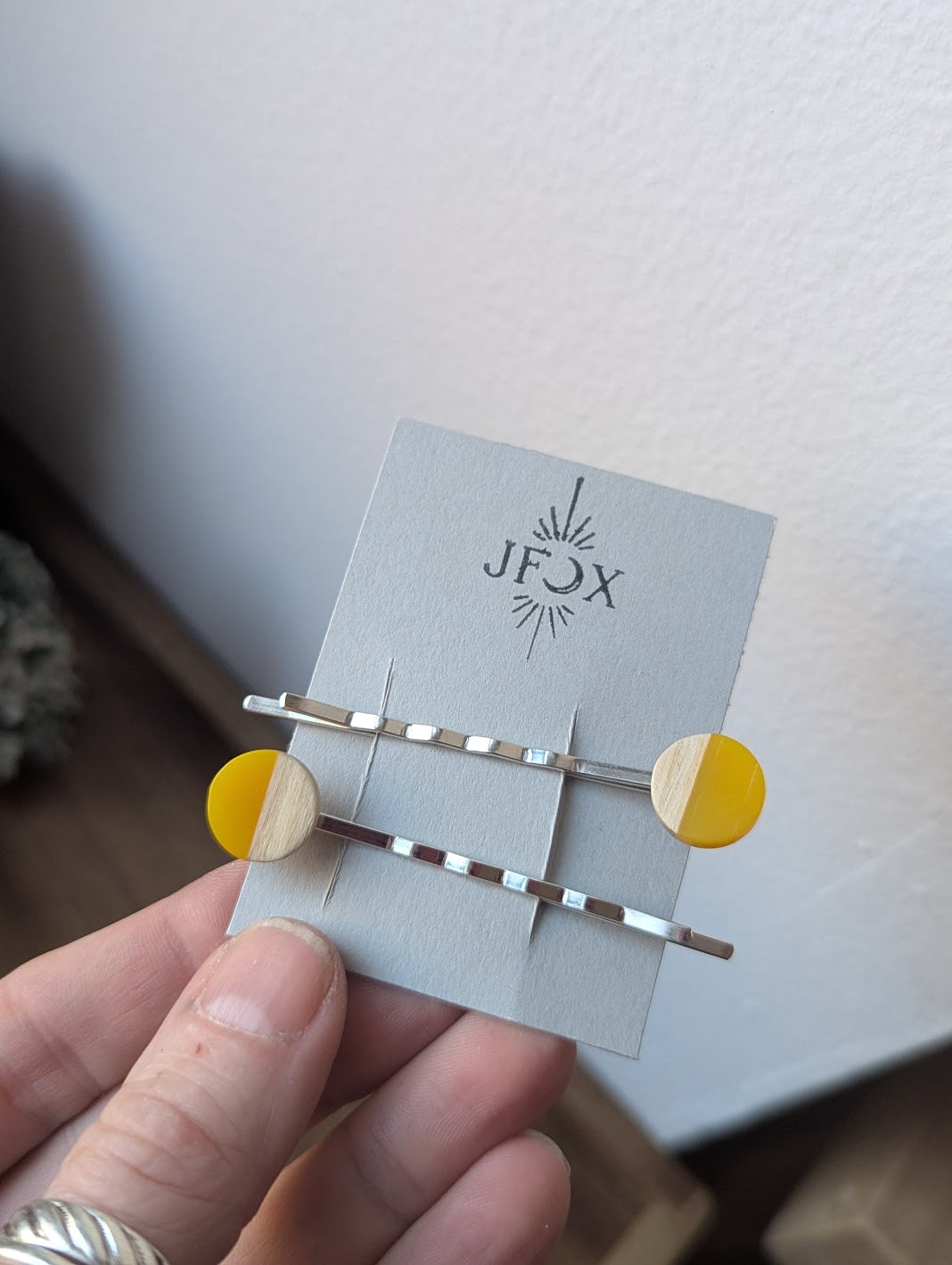 Wood and Yellow Resin Bobby Pins