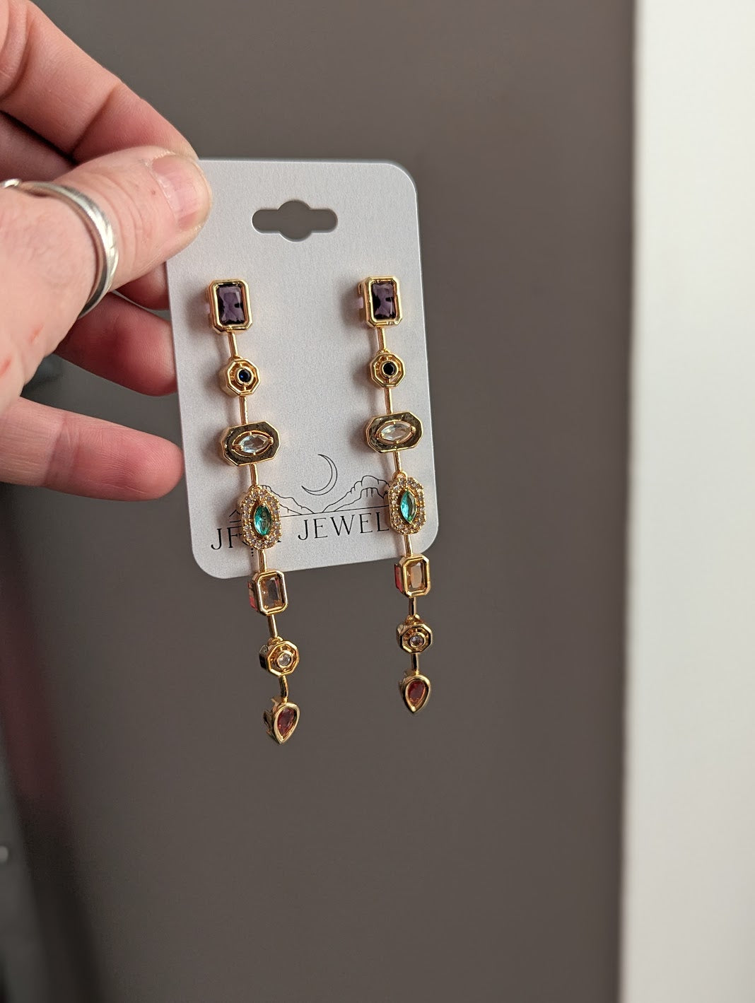 Bohemian Multi Gemstone Drop Statement Earrings