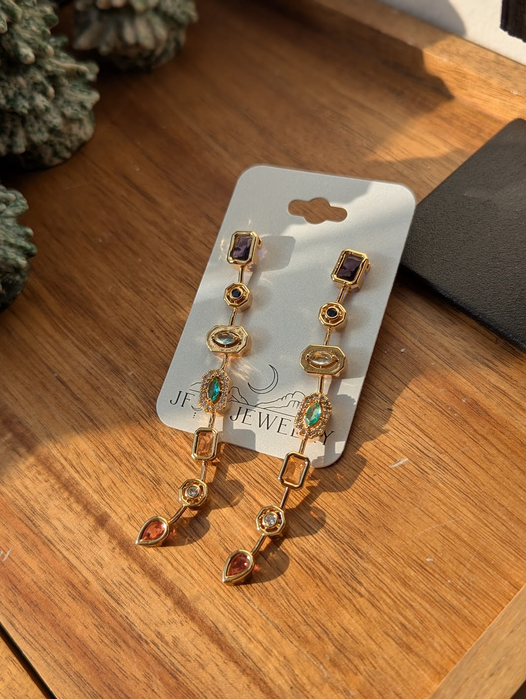 Bohemian Multi Gemstone Drop Statement Earrings