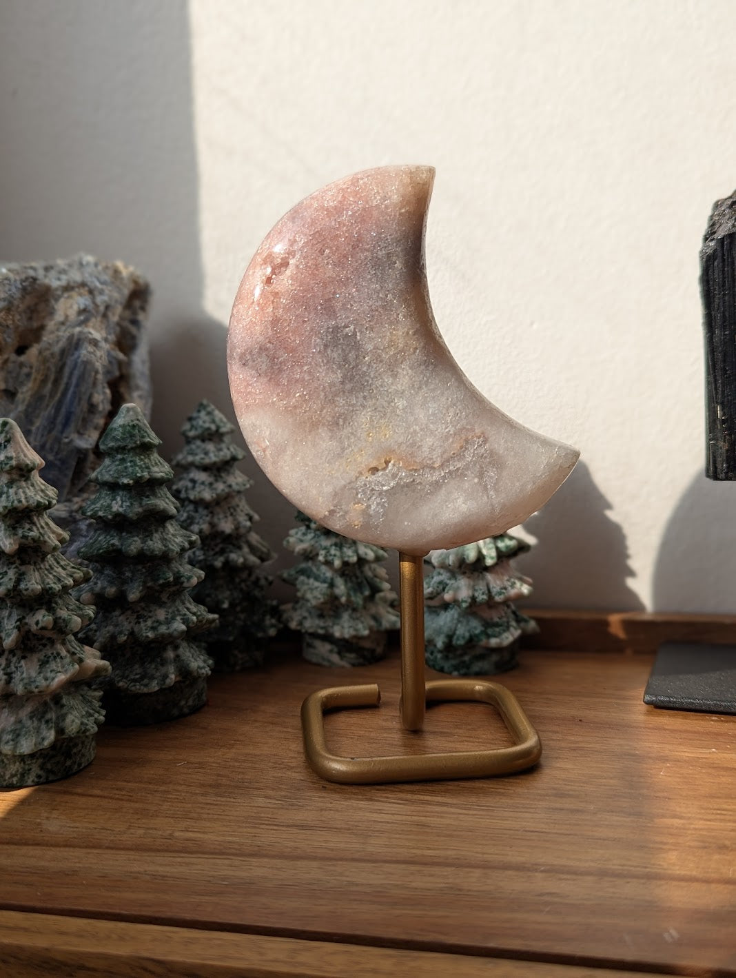 Purple Pink Amethyst Crescent Moon Stand
