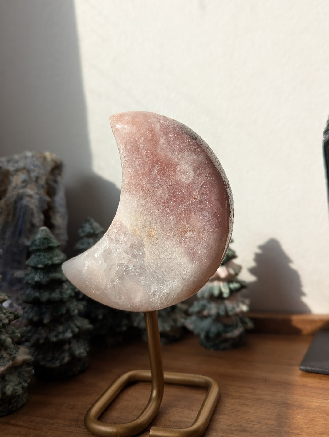Purple Pink Amethyst Crescent Moon Stand