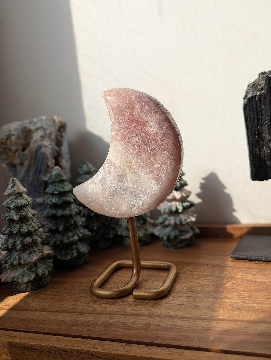 Purple Pink Amethyst Crescent Moon Stand