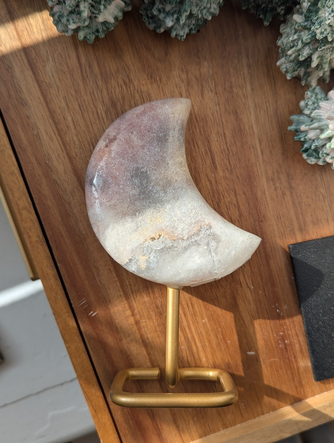 Purple Pink Amethyst Crescent Moon Stand