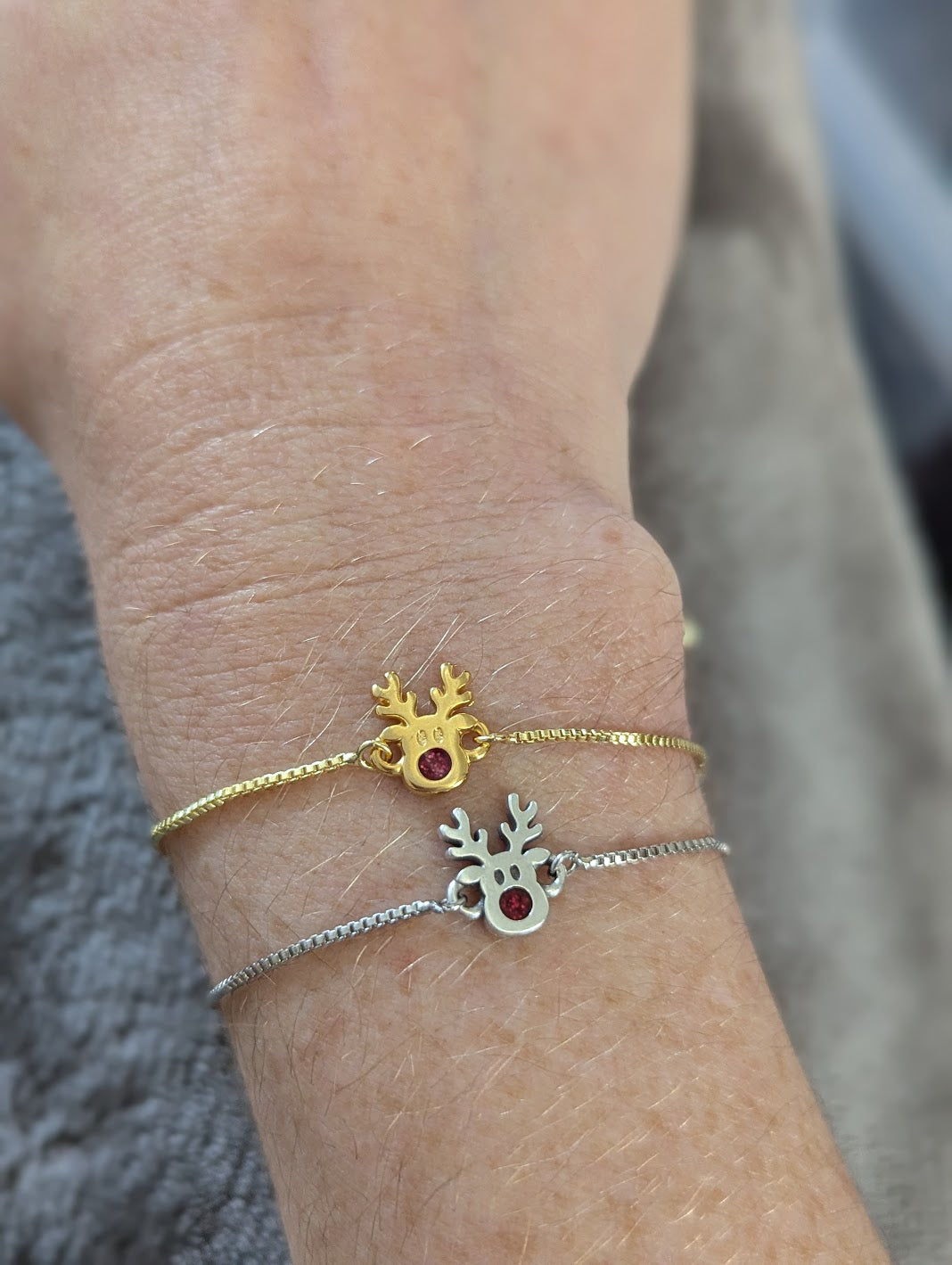 Red Nosed Reindeer Slider Bracelet (Silver or Gold)
