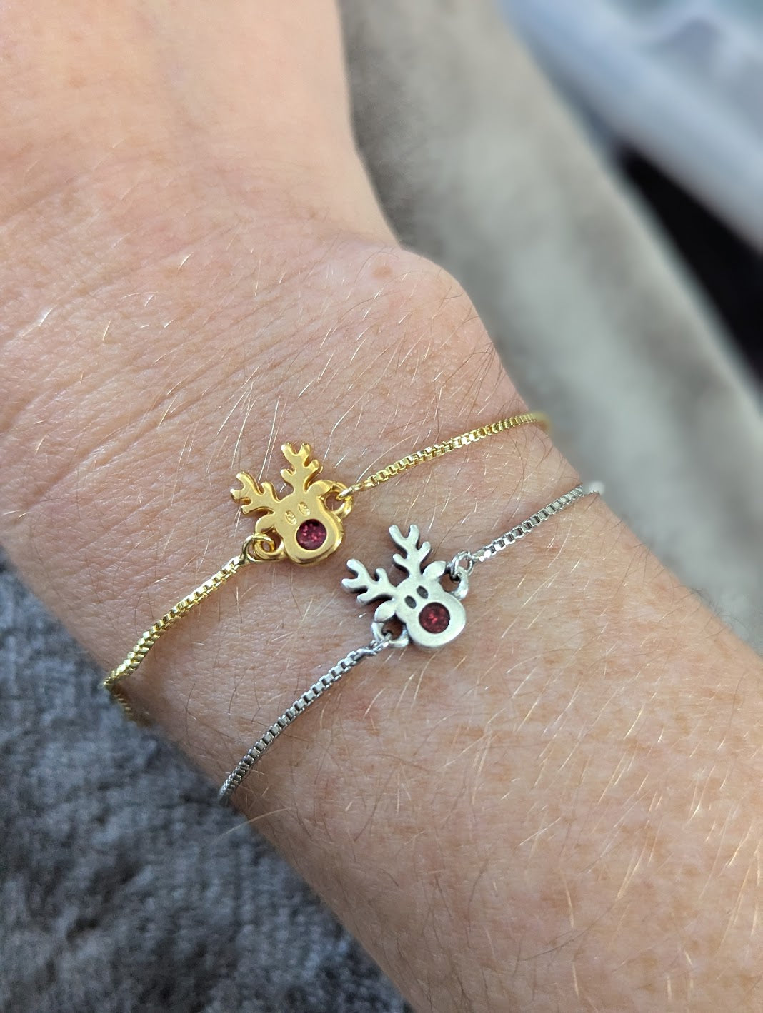 Red Nosed Reindeer Slider Bracelet (Silver or Gold)