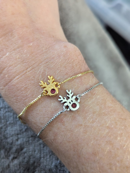 Red Nosed Reindeer Slider Bracelet (Silver or Gold)