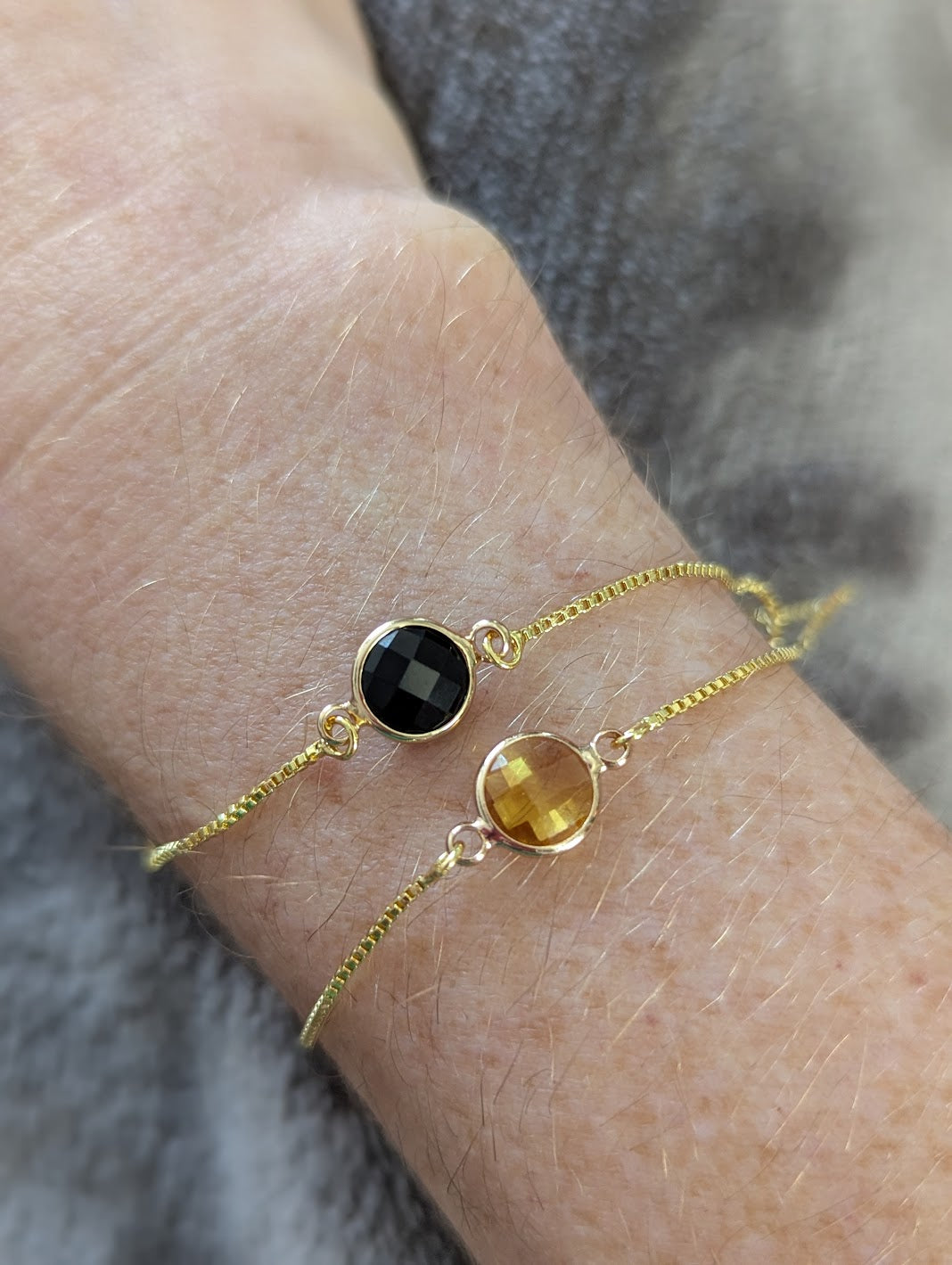 Faceted Round Crystal Gold Slider Bracelet (Various Options Available)