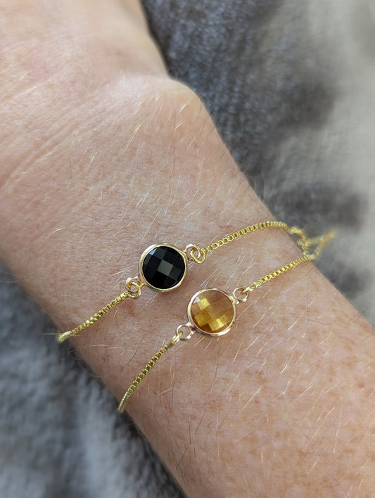 Faceted Round Crystal Gold Slider Bracelet (Various Options Available)