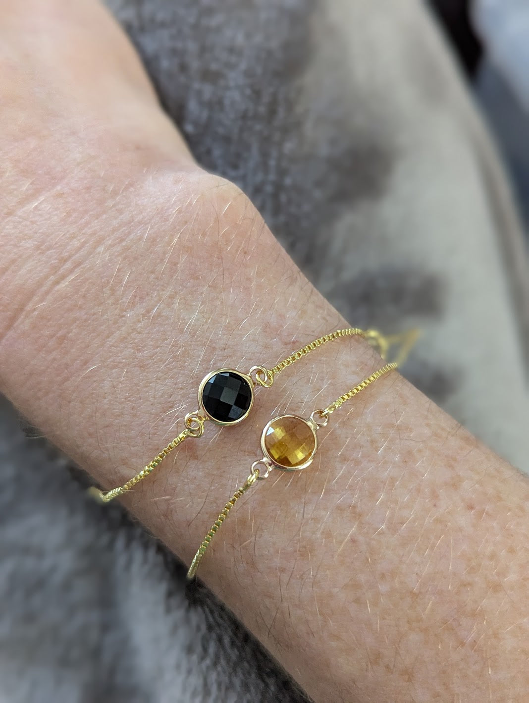 Faceted Round Crystal Gold Slider Bracelet (Various Options Available)
