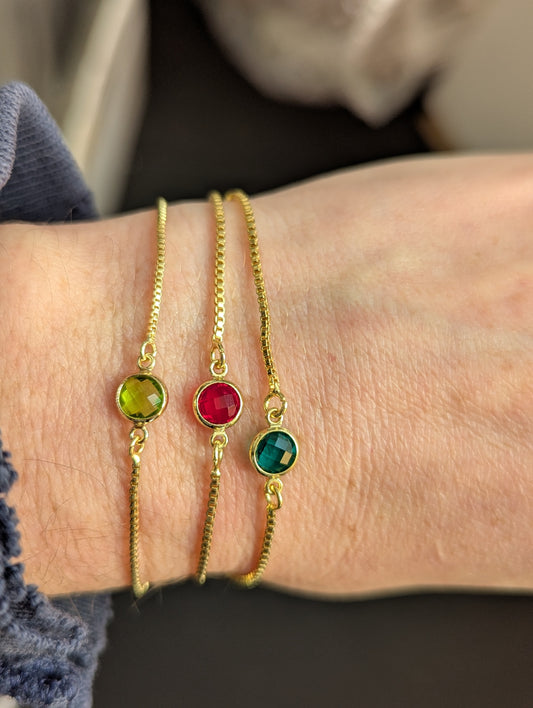 Small Faceted Round Gold Slider Bracelet (Various Colors Available)