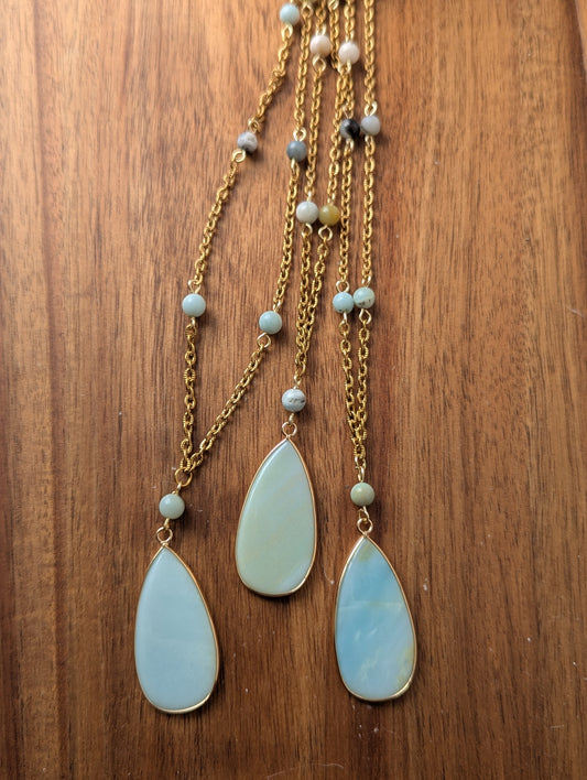 Amazonite Beaded Gold Stainless Necklace