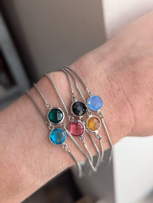 Faceted Round Silver Slider Bracelet (Various Options Available)