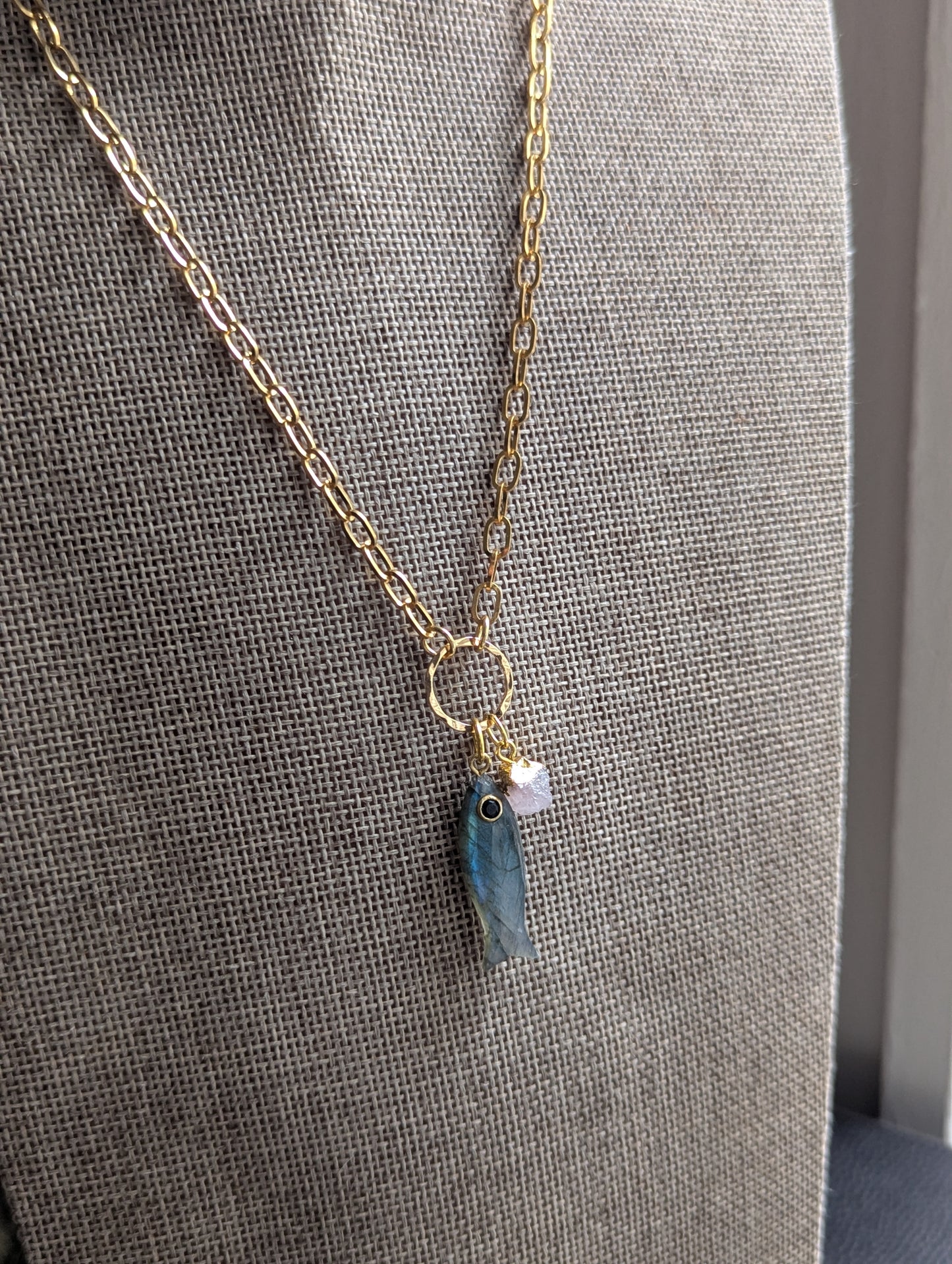 Labradorite Fishy Gold Necklace