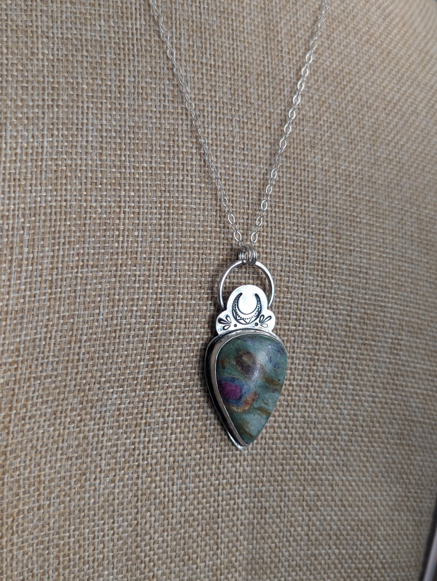 Ruby Fuchsite Crescent Moon Necklace