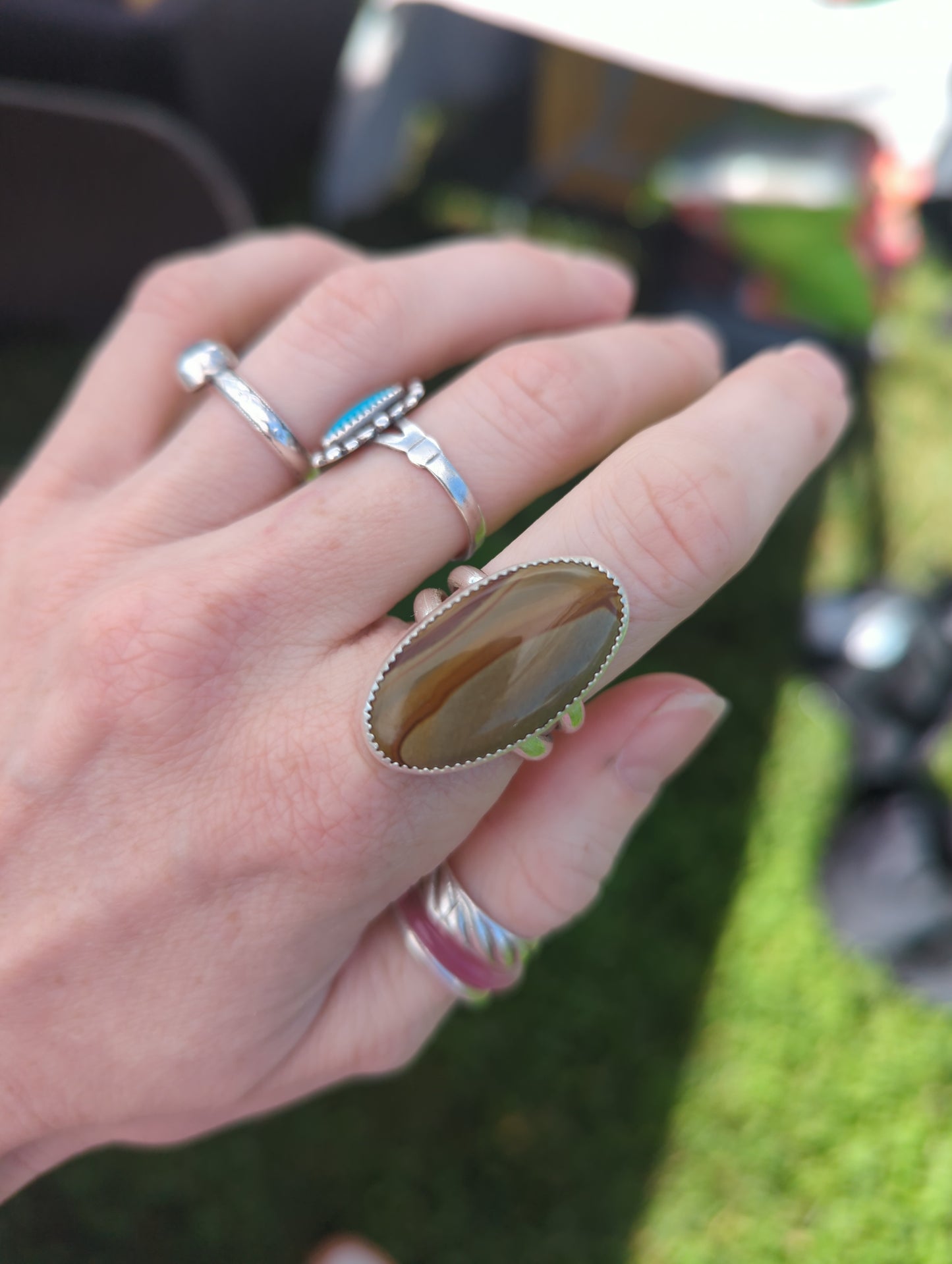 Scenic Jasper Oval Statement Ring - size 8.5