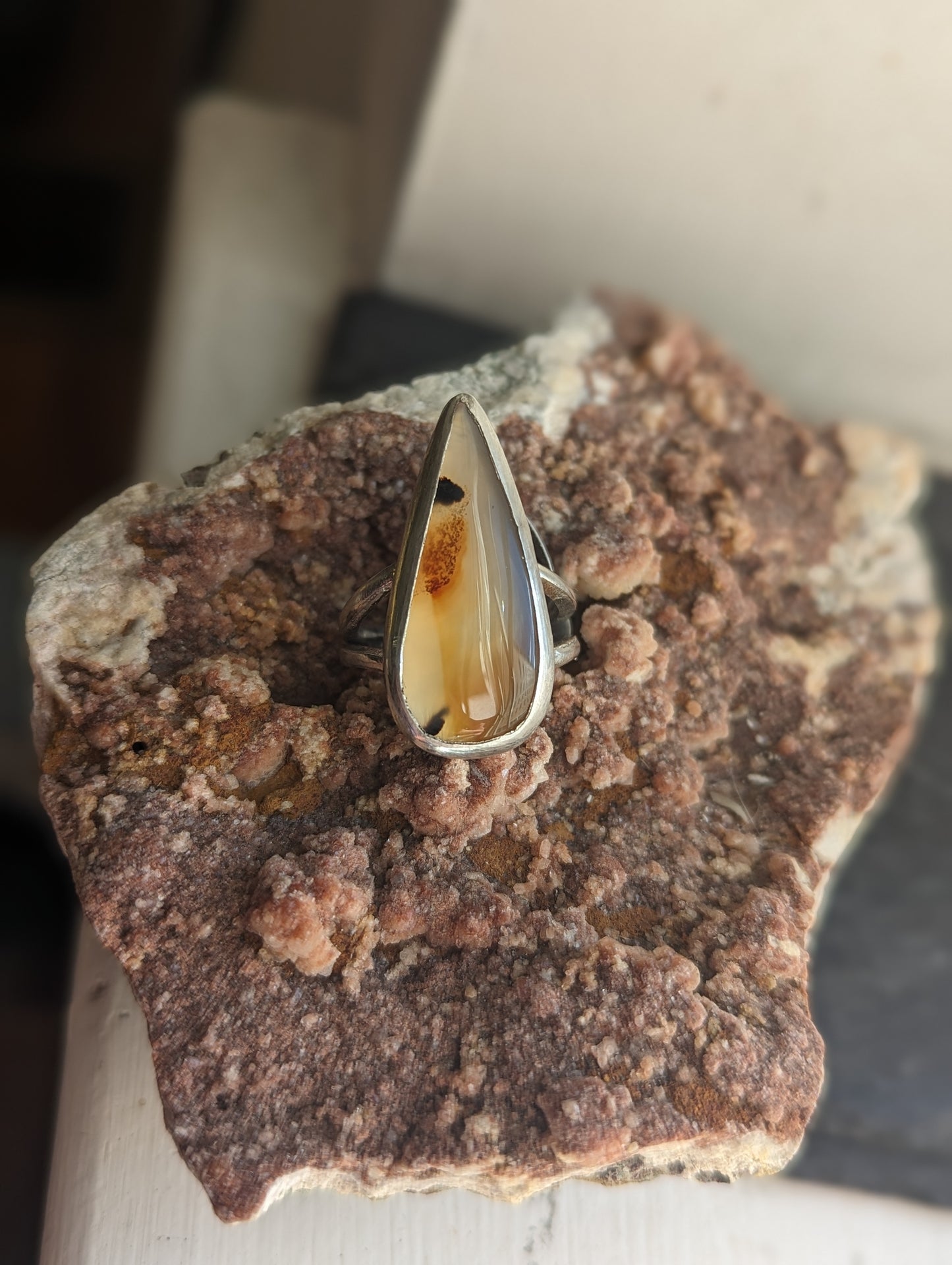 Montana Agate Tear Drop Ring - Size 8.5