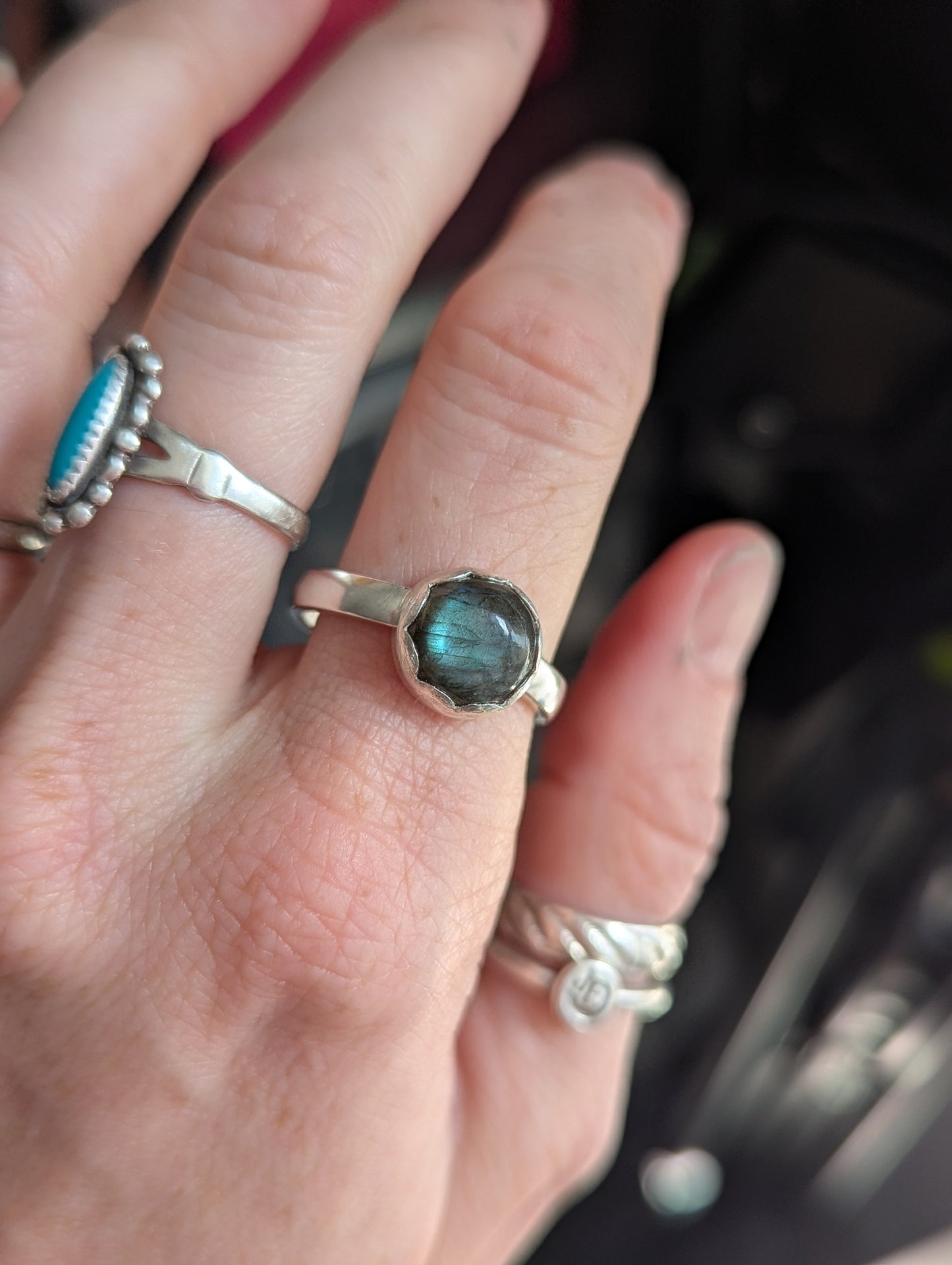 Labradorite Round Sterling Silver Ring - Size 9.5