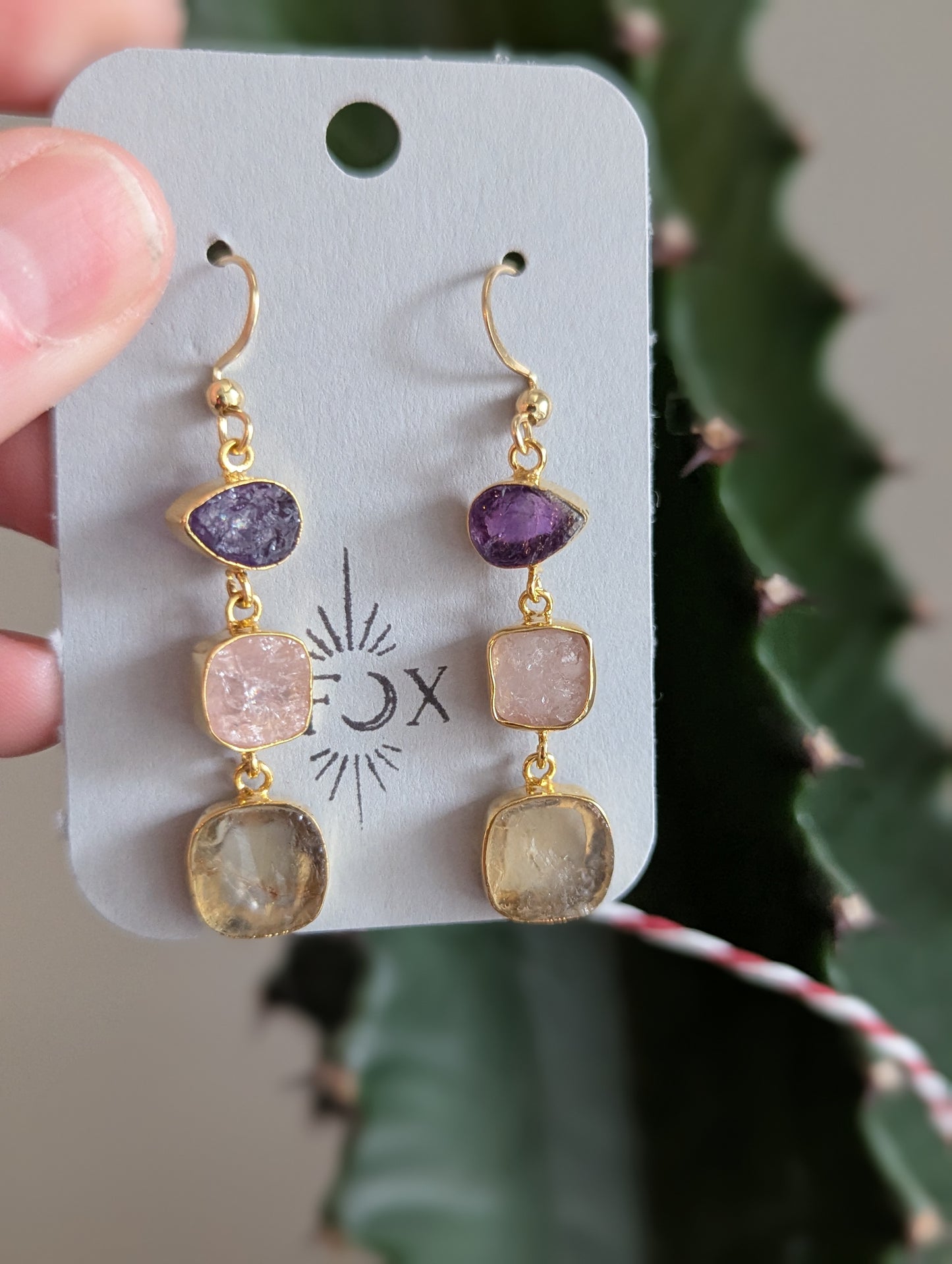 Raw Gemstone Trio Gold Earrings
