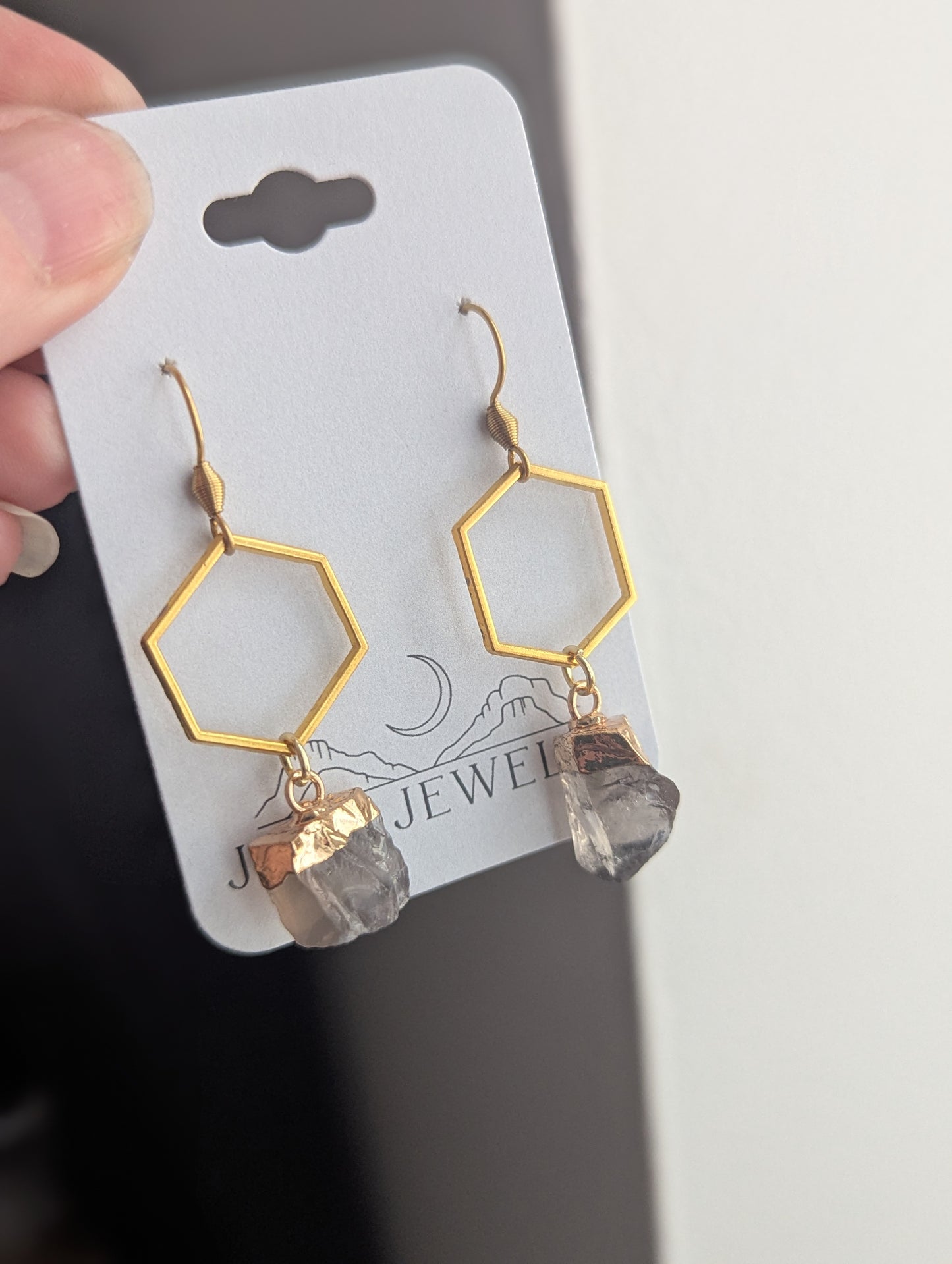 Raw Gemstone Gold Hexagons (Various Stones Available)