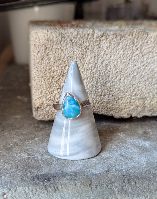 Larimar Tear Drop Sterling Silver Ring - Size 8.5