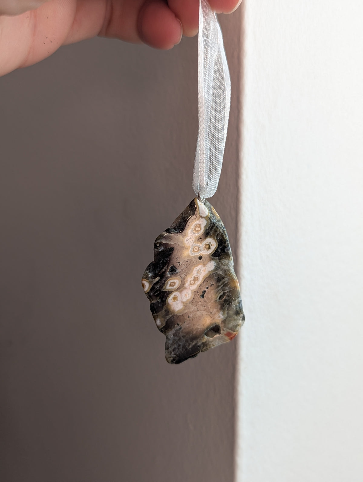 8th Vein Ocean Jasper Tumbled Gemstone Ornament - Silver (Various Stones Available)