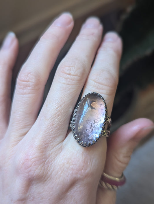 Ametrine Crescent Moon Sterling Ring - Size 9