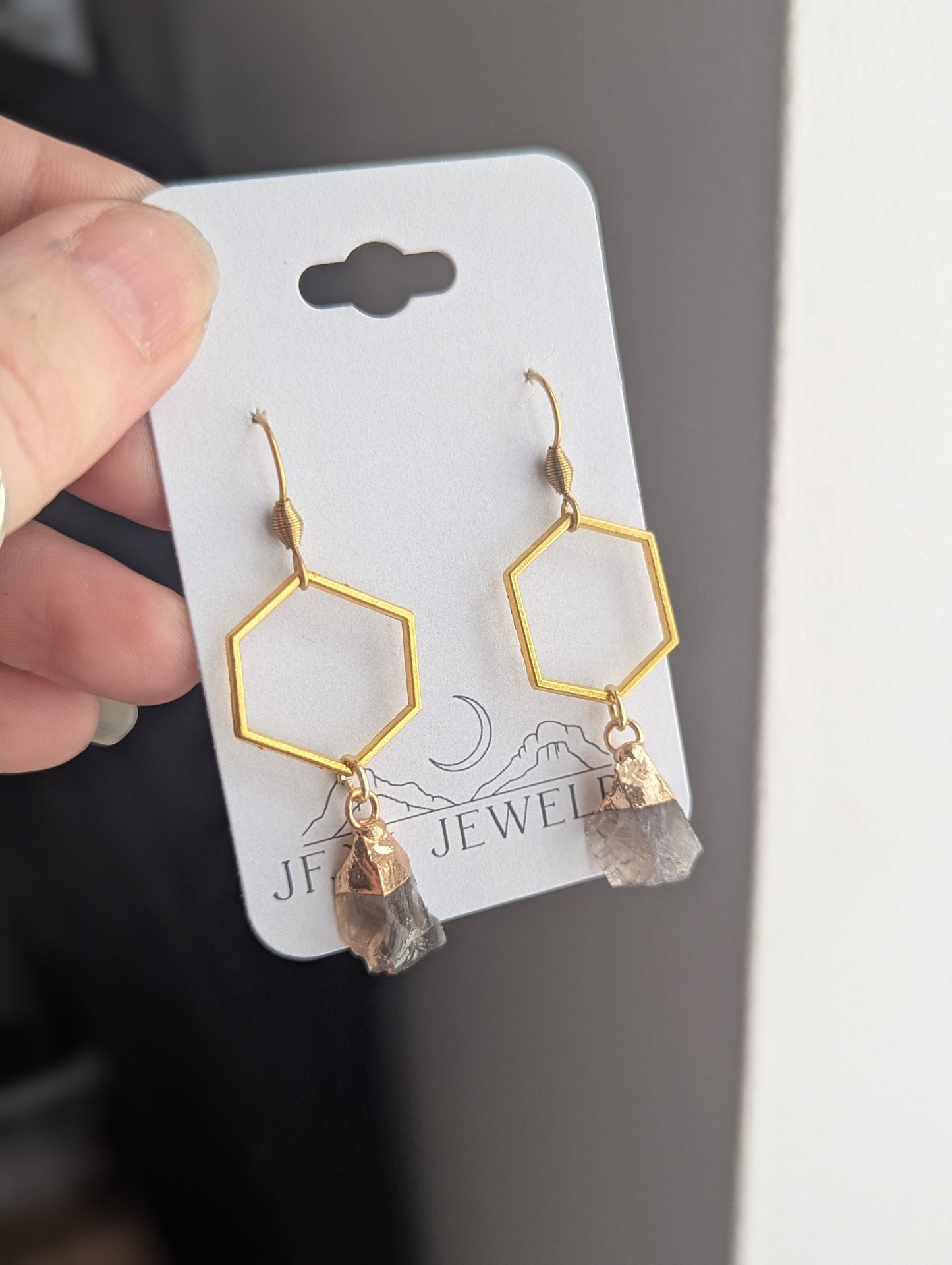 Raw Gemstone Gold Hexagons (Various Stones Available)