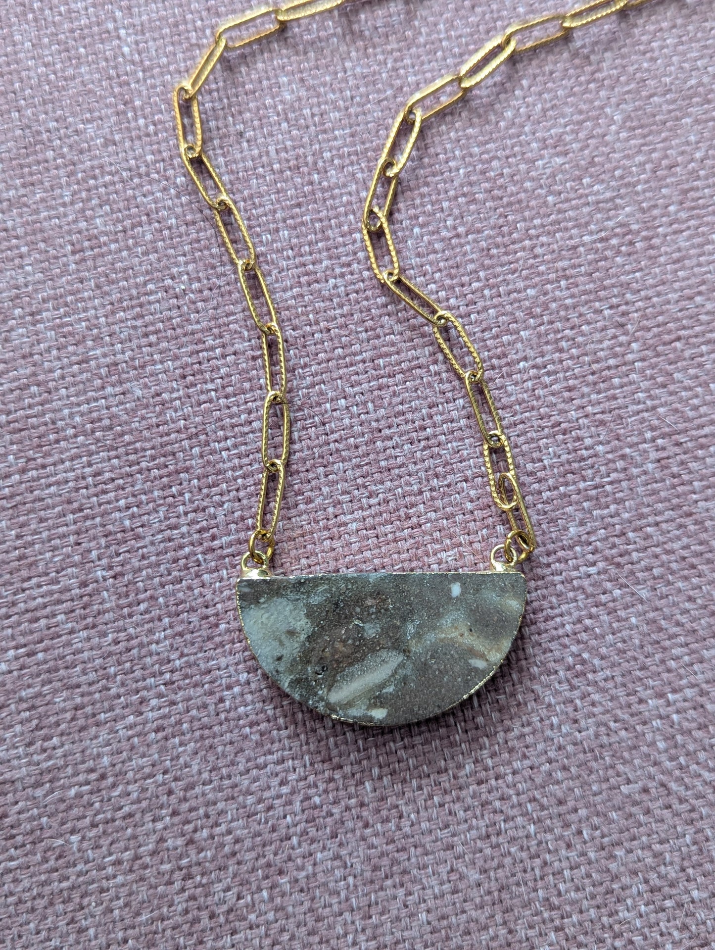 Jasper Half Moon Gold Paperclip Necklace (Various Styles Available)