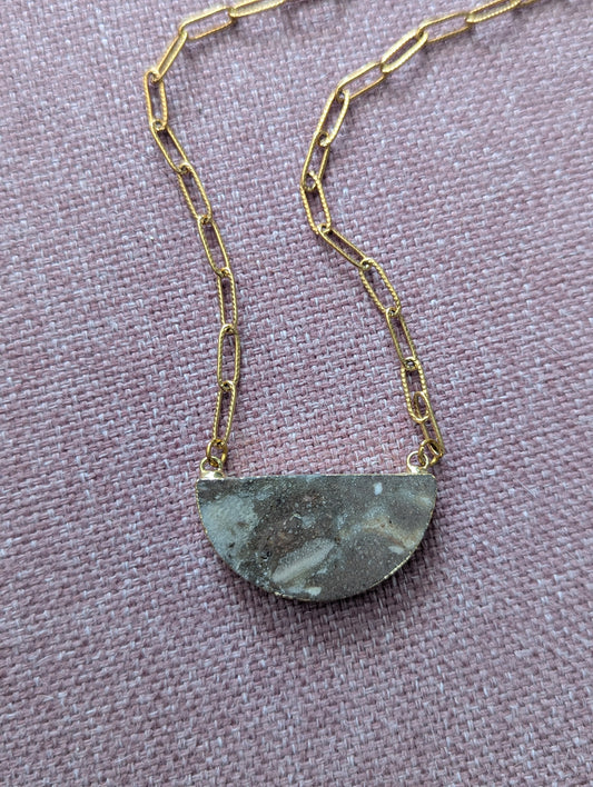 Jasper Half Moon Gold Paperclip Necklace (Various Styles Available)
