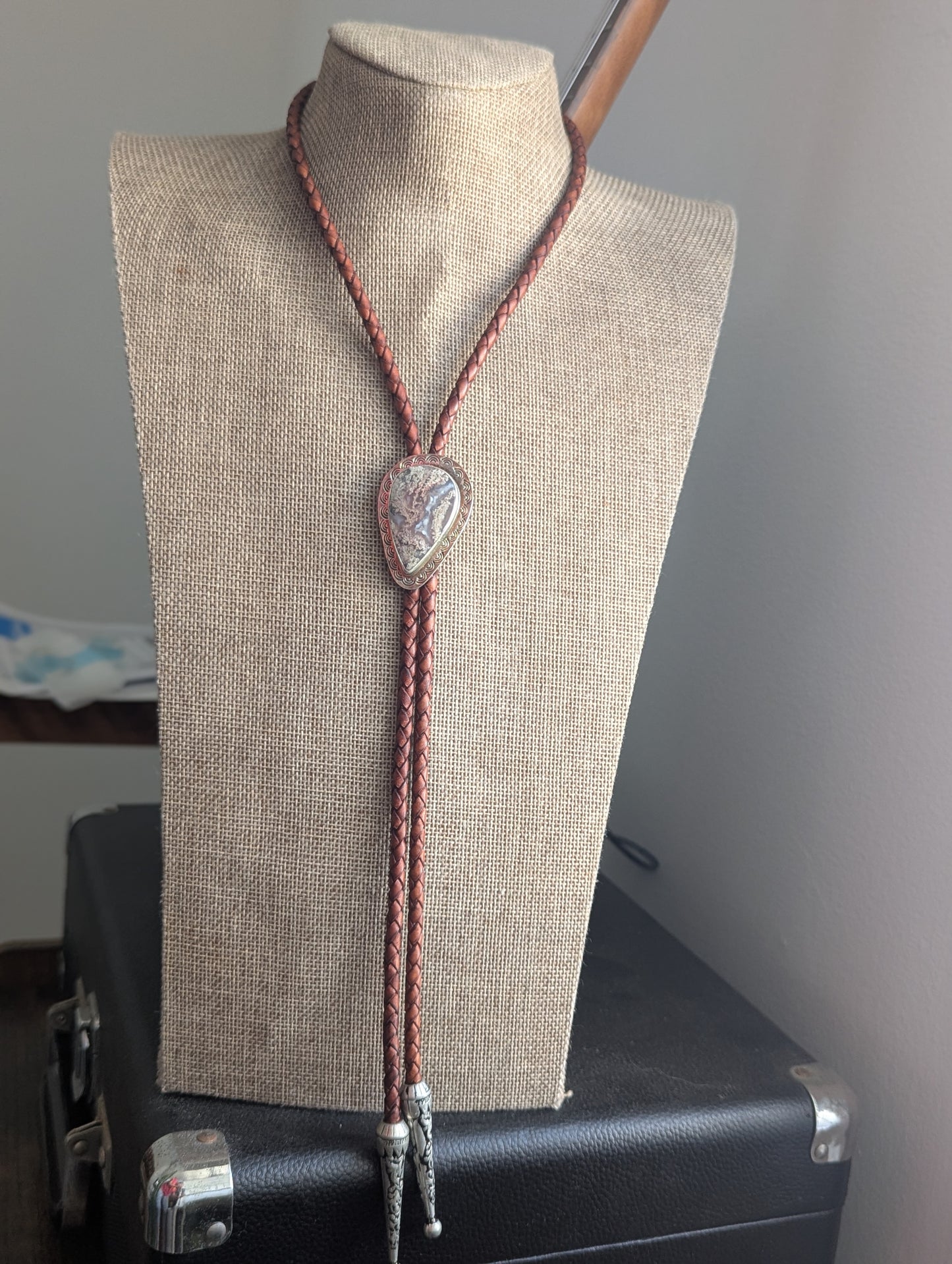 Purple Moss Agate Leather Bolo Tie