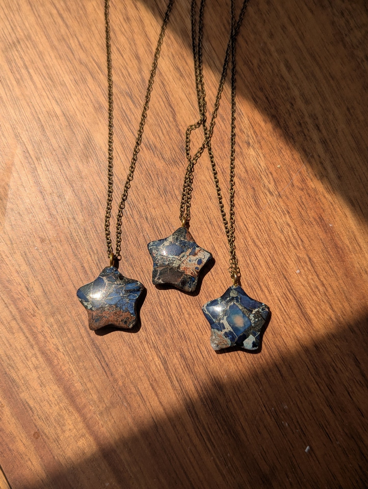 Blue Sea Sediment Jasper Star Brass Necklace