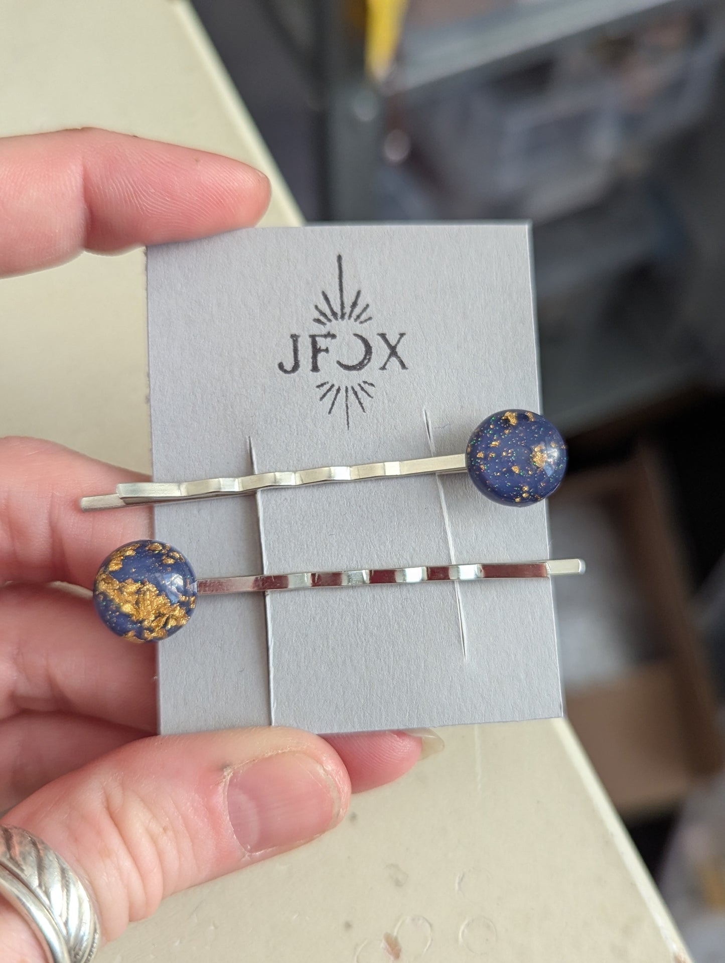 Navy Blue and Gold Fleck Bobby Pin Set of 2
