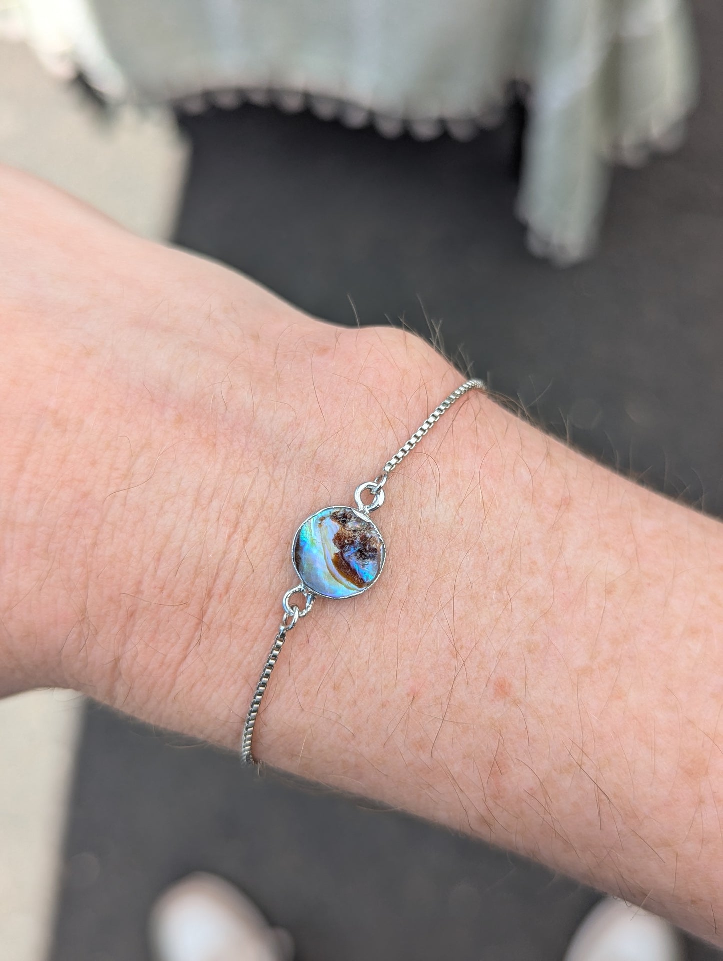 Abalone Round Silver Slider Bracelet