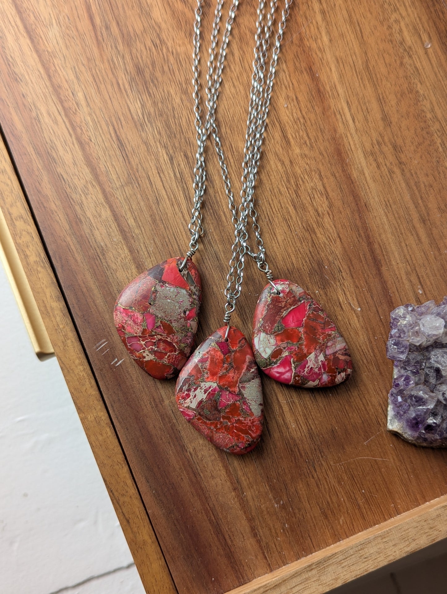 Pink Sea Sediment Jasper Silver Necklace