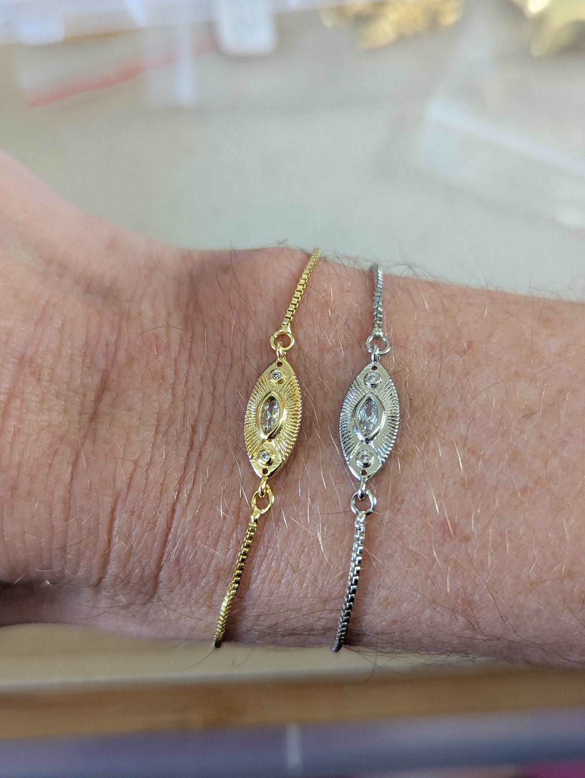 CZ Crystal Marquise Eye Slider Bracelet (Silver or Gold)