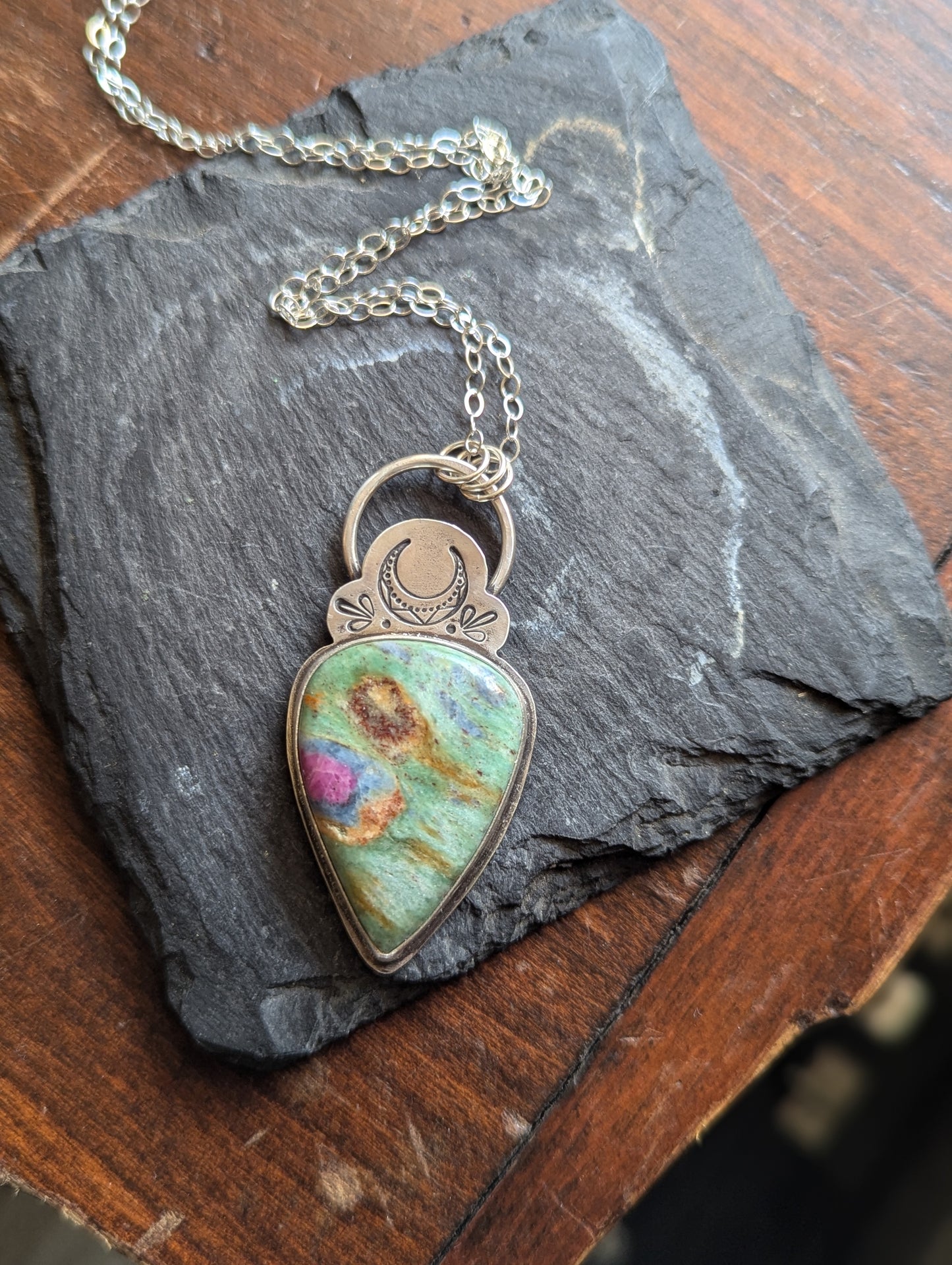 Ruby Fuchsite Crescent Moon Necklace