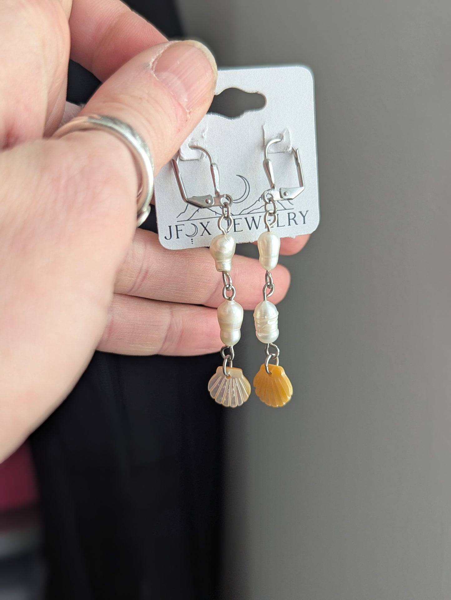 Freshwater Pearls and Mother of Pearl Shell Drop Hoops