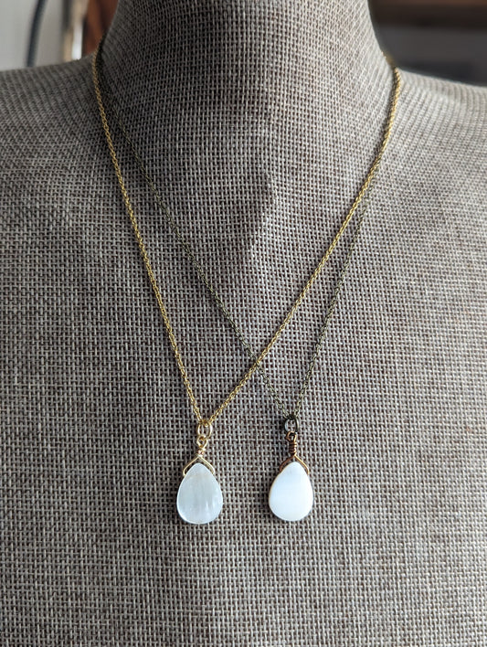 Mother of Pearl Tear Drop Necklace (various options)