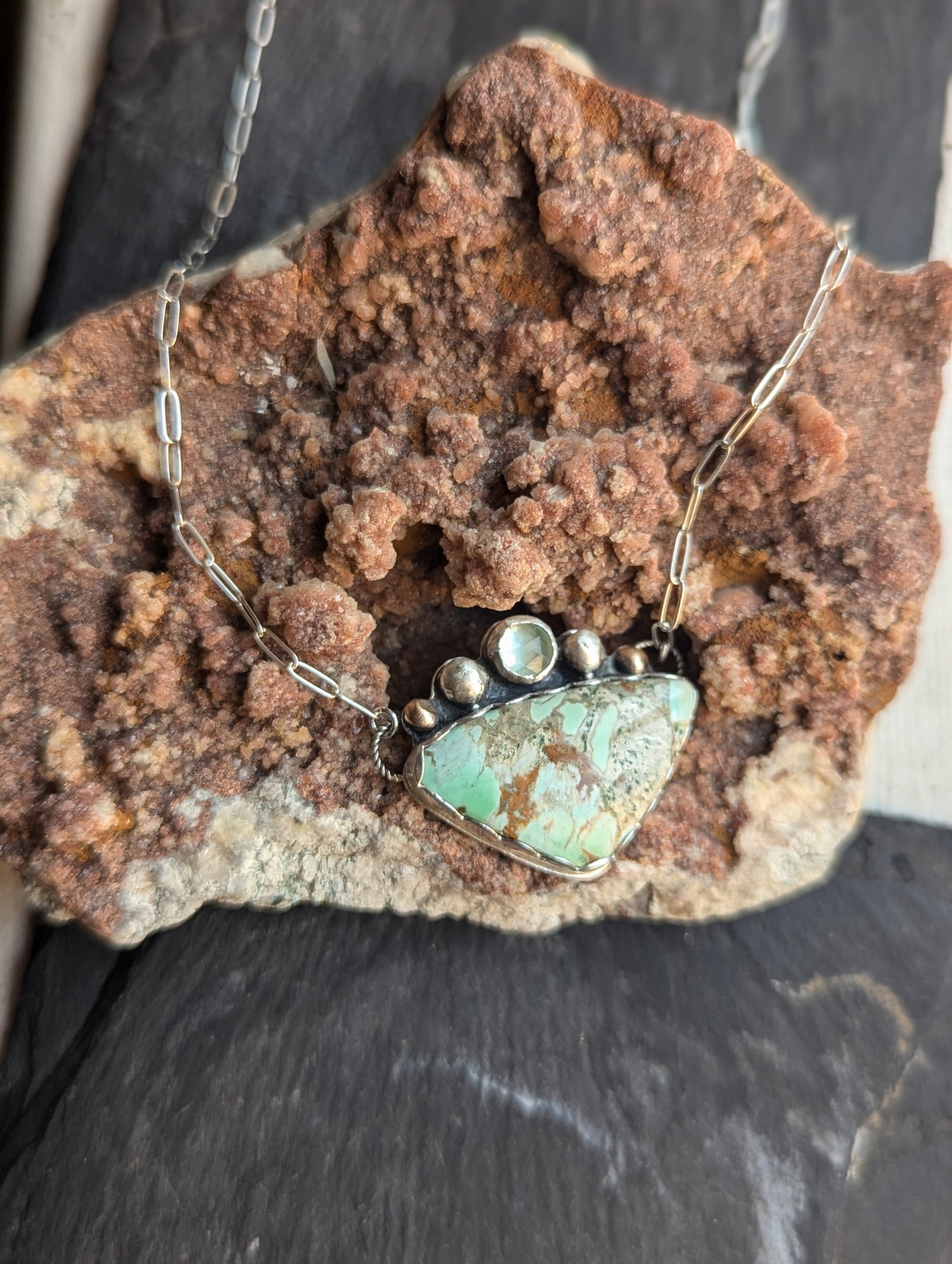 Variscite and Green Kyanite Sterling Necklace