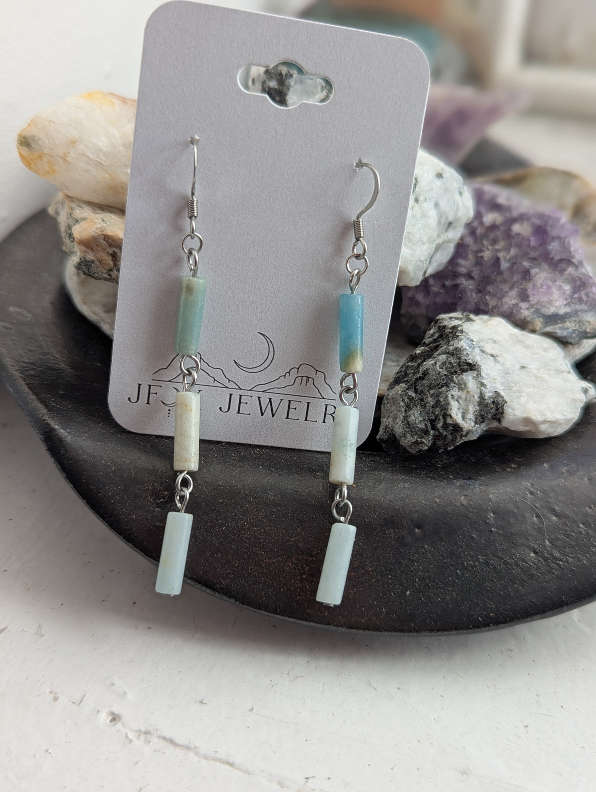 Amazonite Wire-Wrapped Trio Earrings