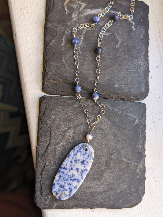 Sodalite Wire-wrapped Stainless Necklace