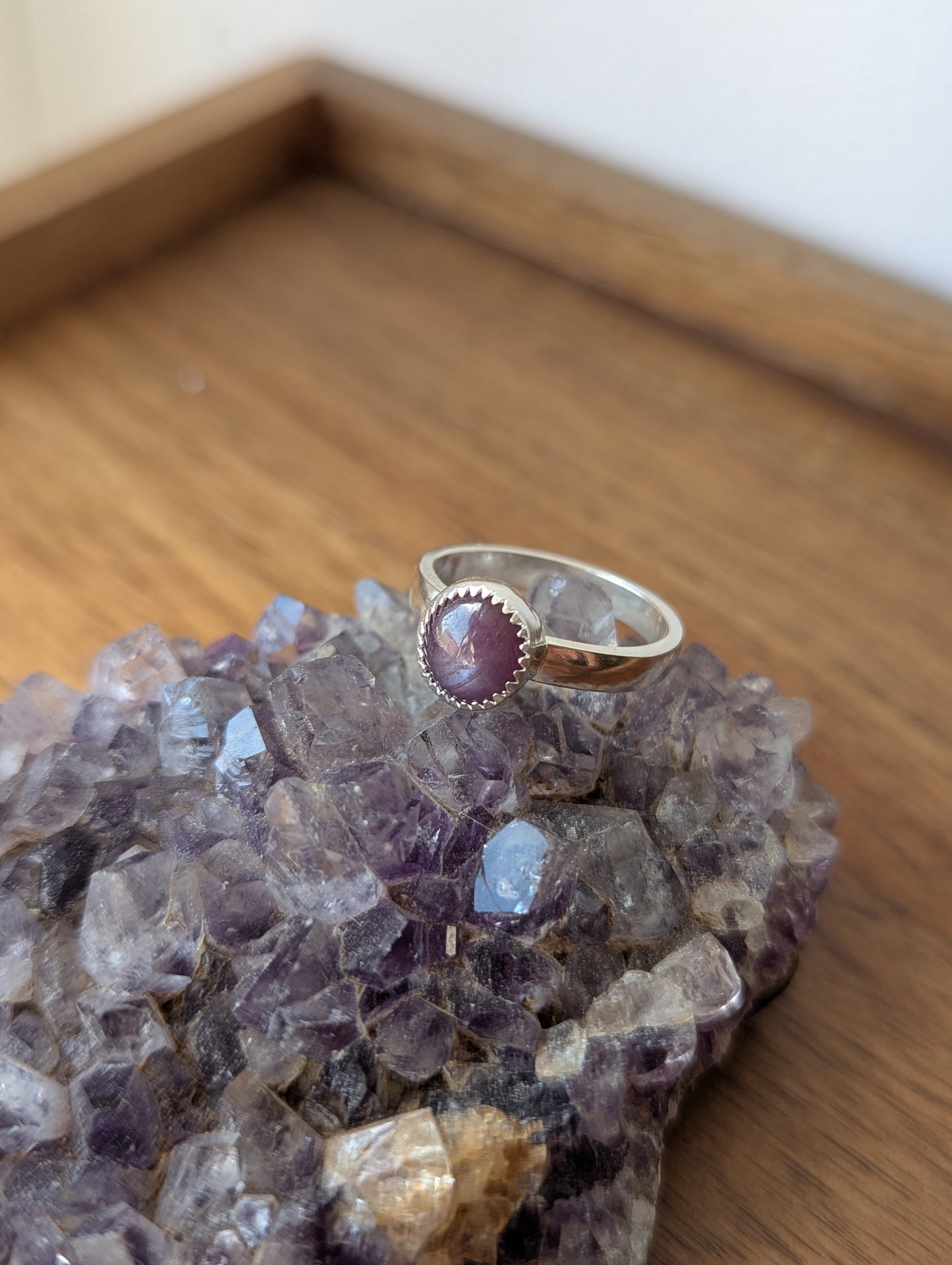 Ruby Star Sapphire Round Sterling Silver Ring - Size 7.5