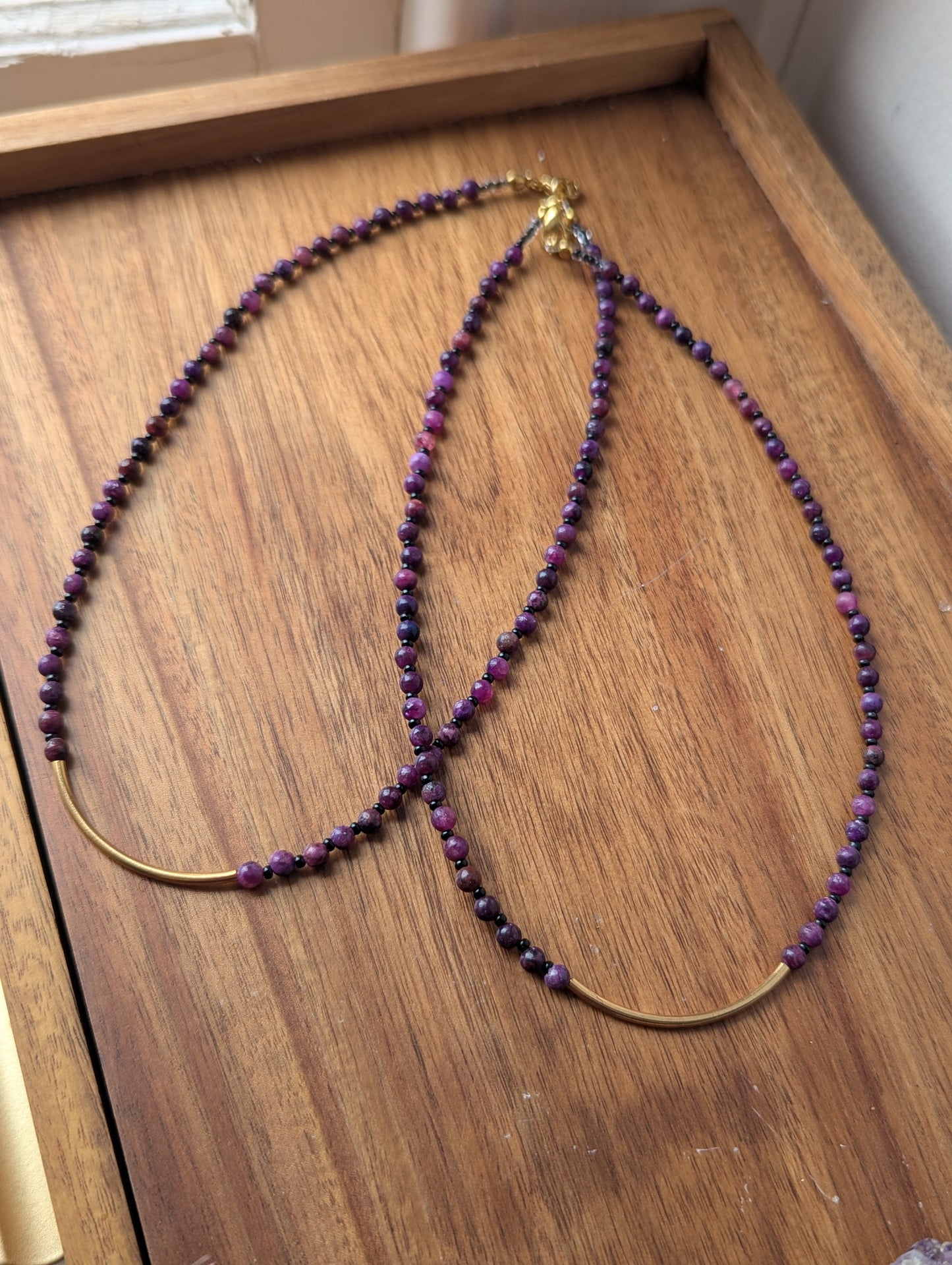 Lepidolite Silver Curved Bar Necklace