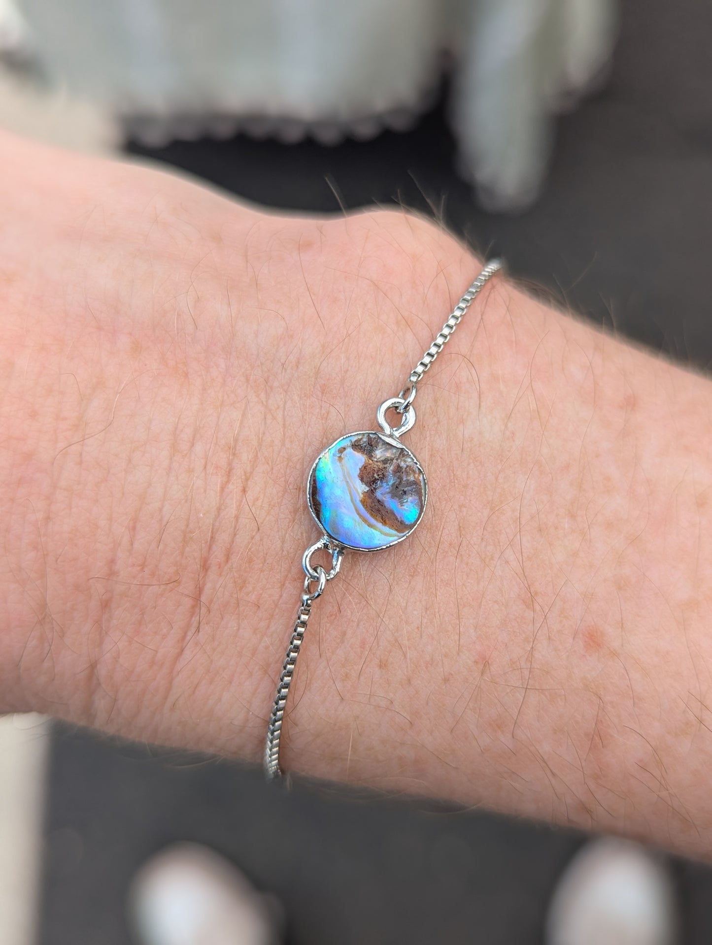 Abalone Round Silver Slider Bracelet