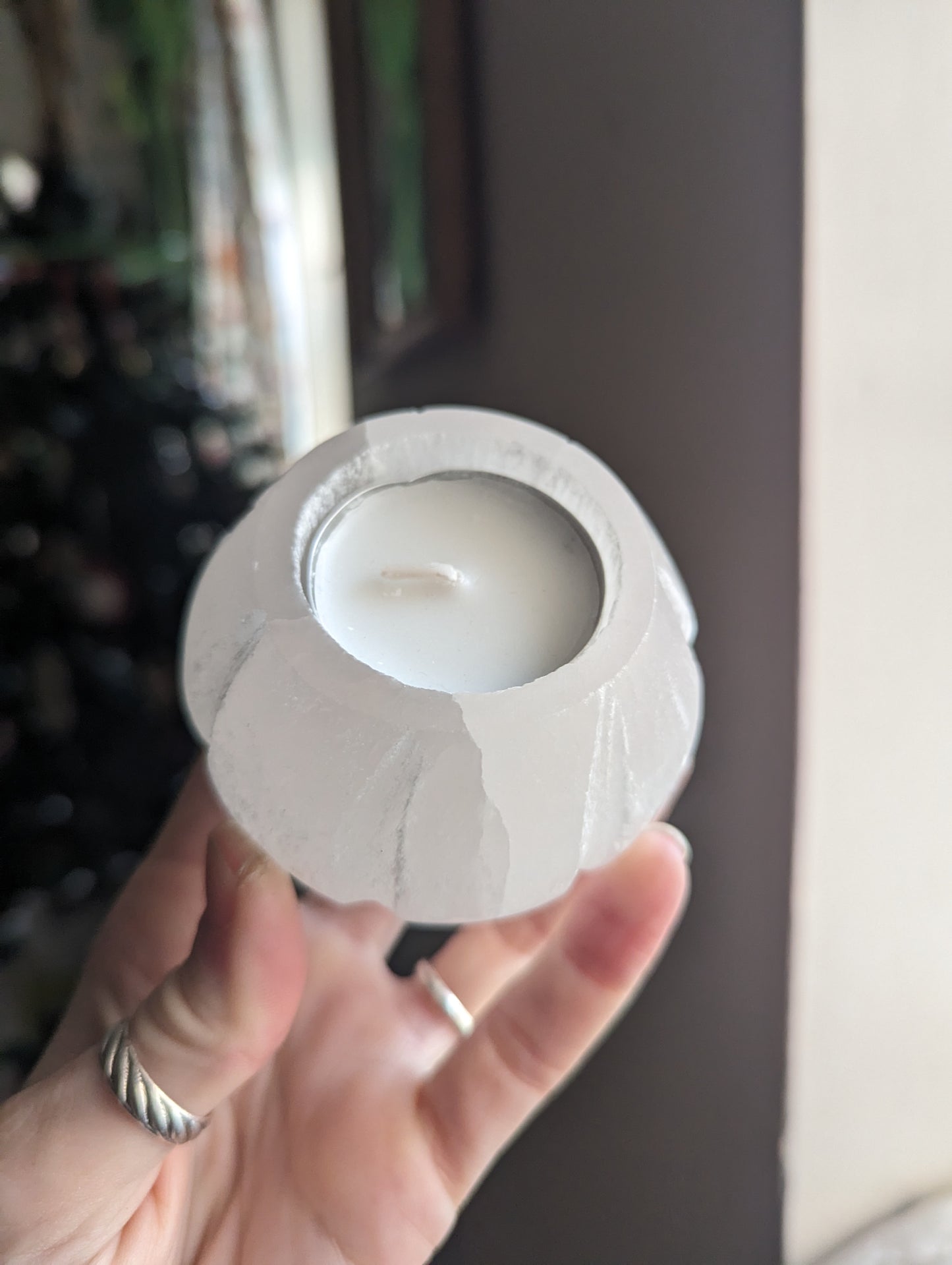 Selenite Round Bulb Tealight Candle Holder