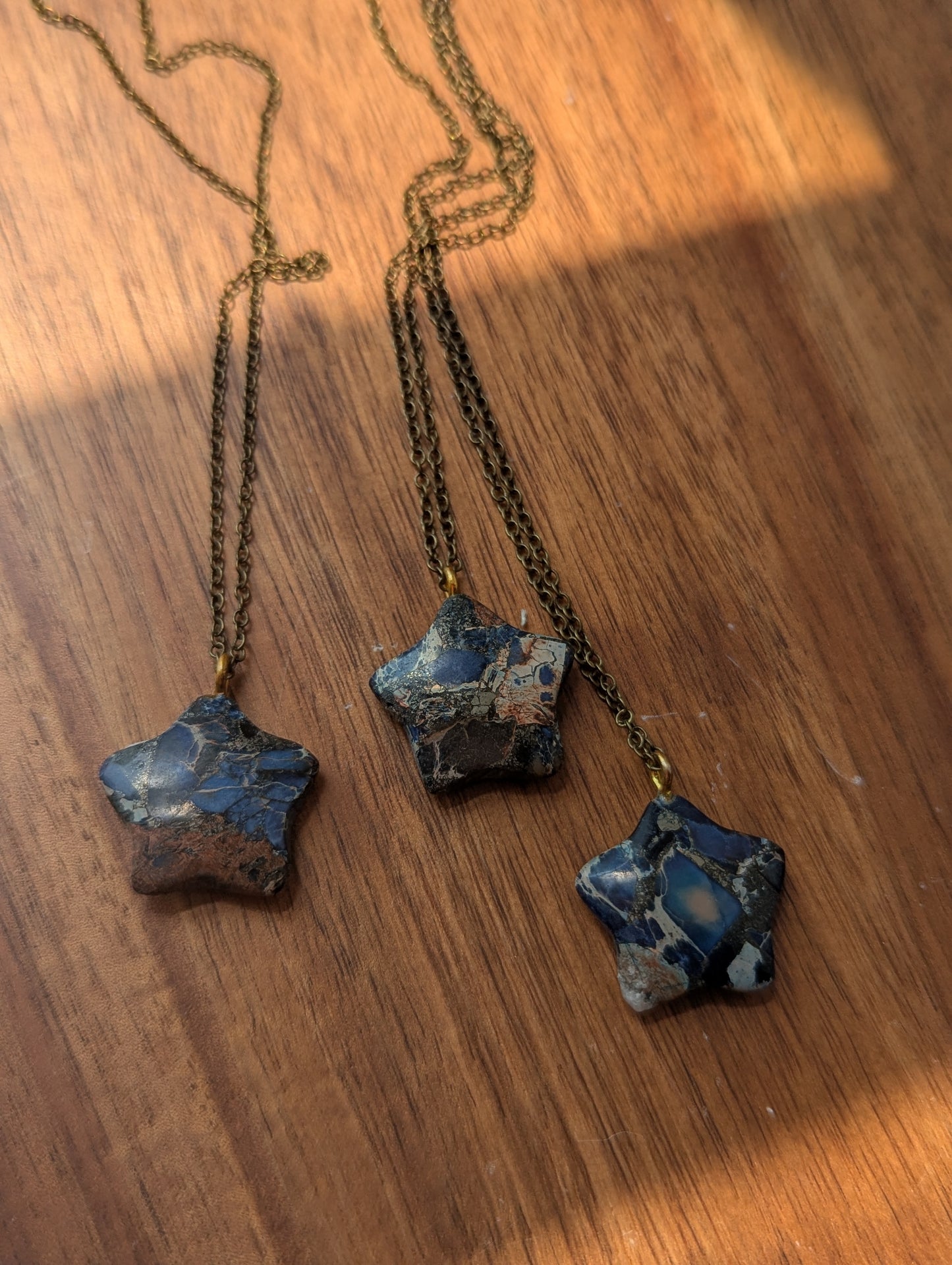 Blue Sea Sediment Jasper Star Brass Necklace