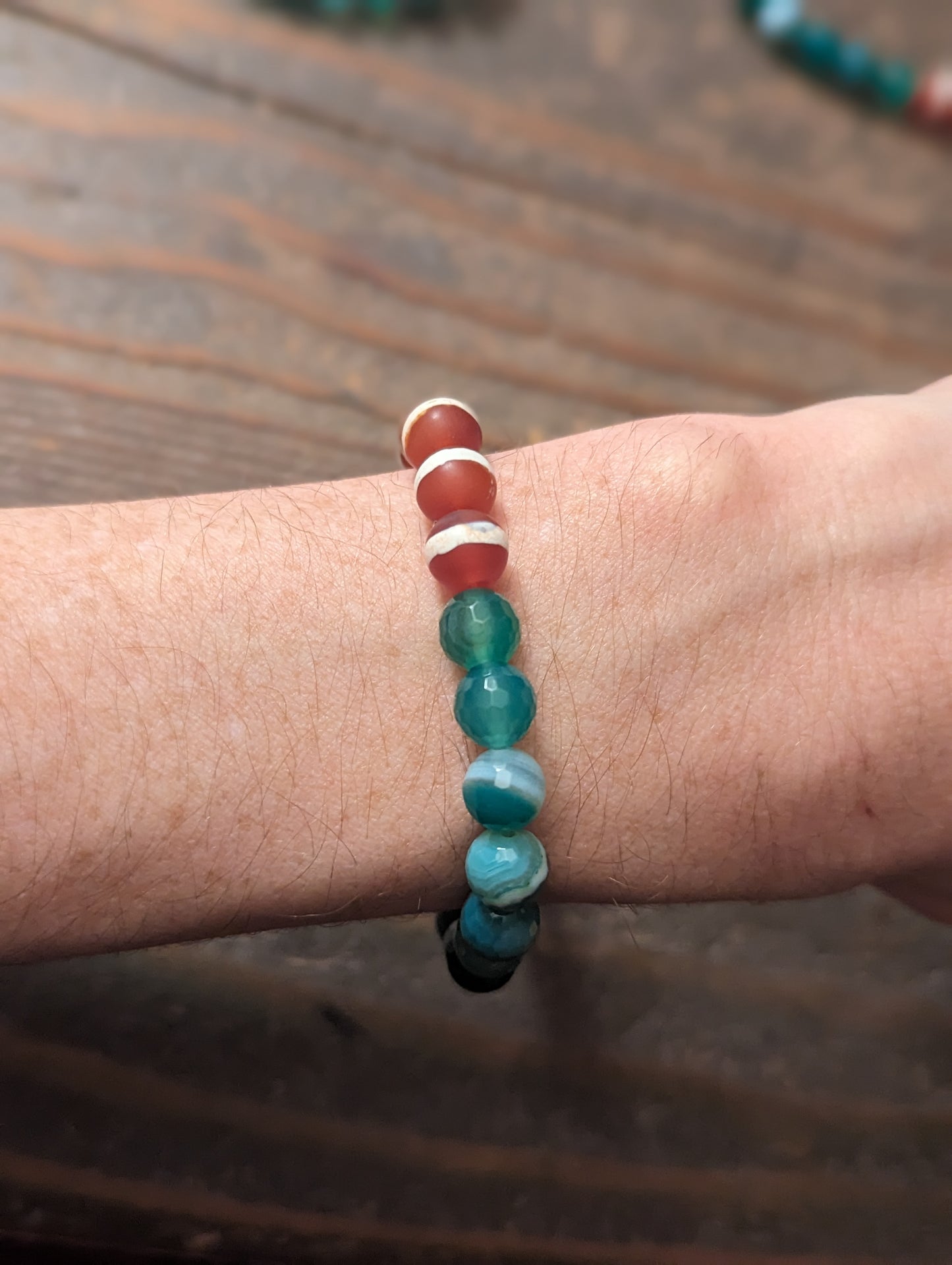 Carnelian and Green Agate Bracelets (Various Sizes Available)