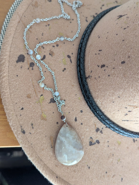 Fossilized Coral and Agate Beaded SIlver Necklace
